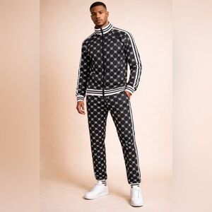 Men's Black Plaid Set Tracksuit 2 piece